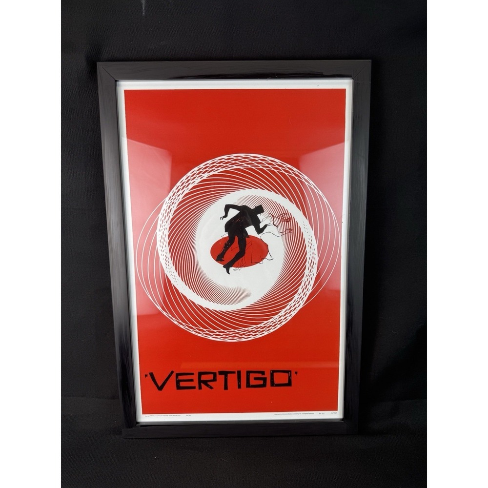 Framed Vertigo 1958 Movie Poster  Alfred Hitchcock Thriller Classic 18" X 12"